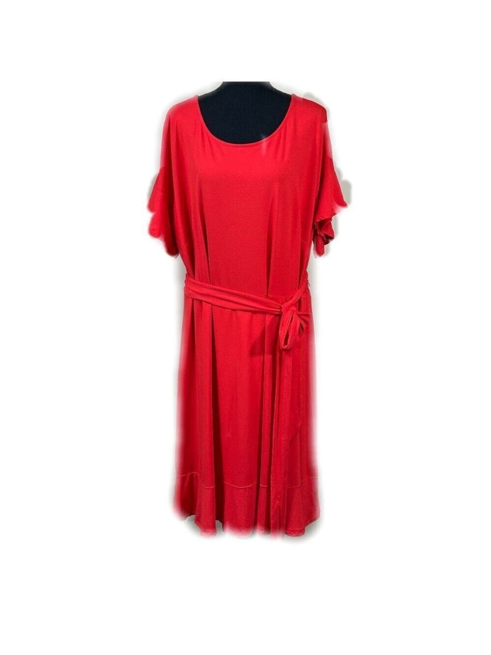 Loft Plus Red Flutter Sleeve Tie Belt Flowy Midi Dress Size 24